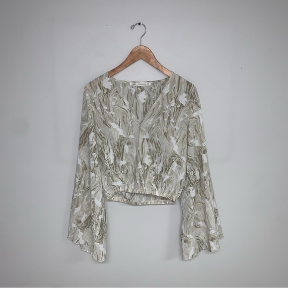 12th Tribe  x TheSaltyBlonde Wide Sleeve Blouse Wrap‎ Front Beige Groovy Size S - Picture 4 of 8